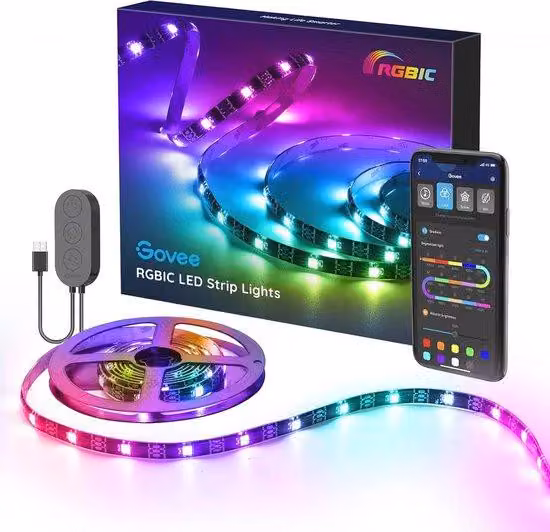Striscia LED RGBIC impermeabile da 2 m con controllo tramite app e sincronizzazione musicale per l'illuminazione di sfondo della TV