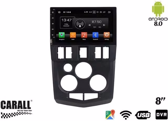 Autoradio Android Carall da 8,0 pollici per Dacia Logan L90 con GPS, Bluetooth, Wi-Fi, USB e SD, colore nero