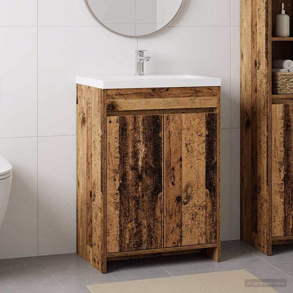 Mobiletto da bagno sottolavabo vidaXL in legno color marrone, L: 56 cm, P: 37,5 cm, H: 81 cm