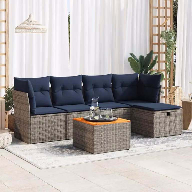 Set Divano da Giardino vidaXL 6 pz a Forma a L con Cuscini e Tavolino, Polyrattan e Metallo, Grigio