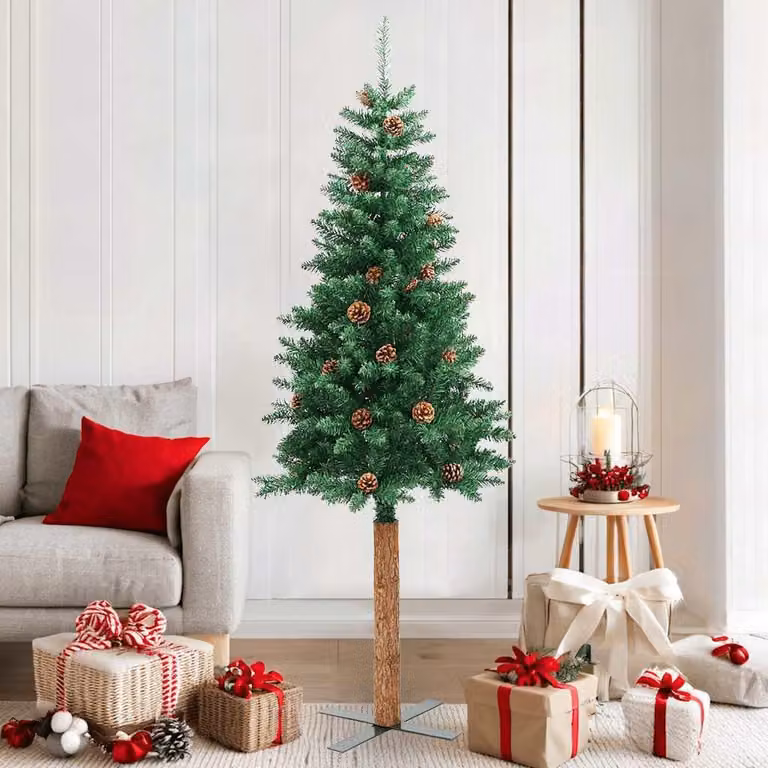 Maison Exclusive - Albero di Natale slanciato con rami in vero legno e pigne, verde, 180 cm, PVC