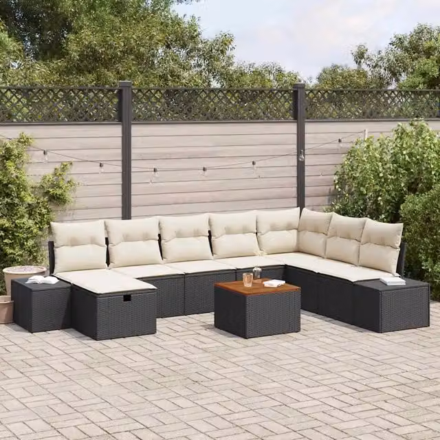 Set Divano da Giardino 9 pz Nero Poly Rattan 3360939