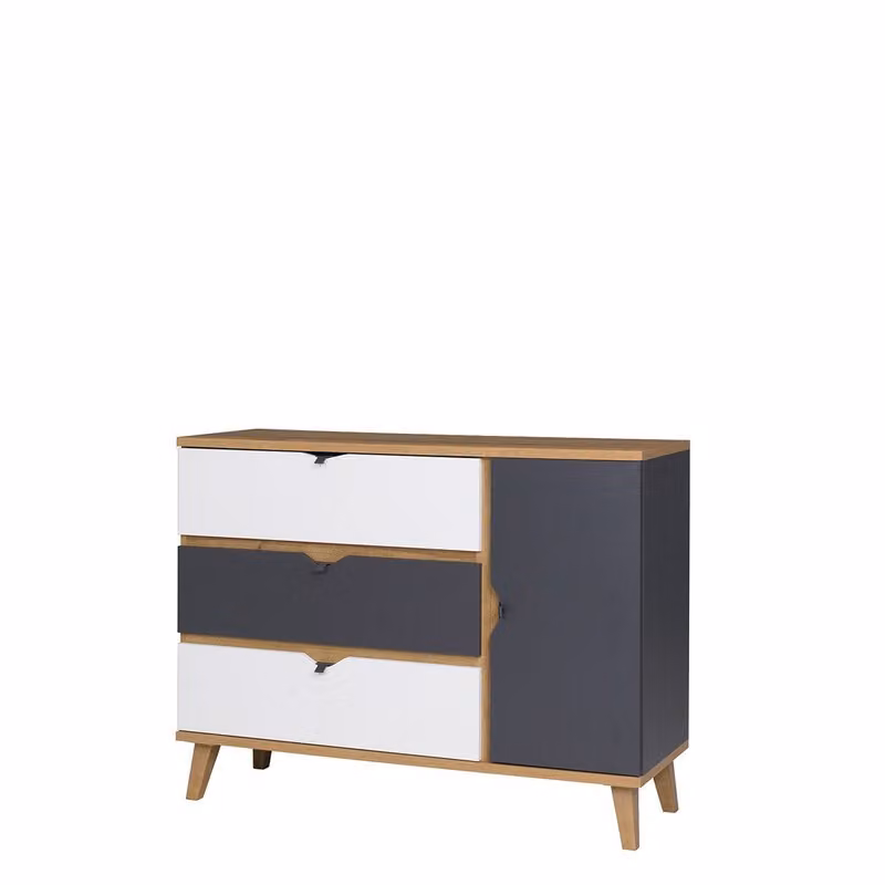 Cassettiera combinata VISTA – rovere dorato / bianco / grafite