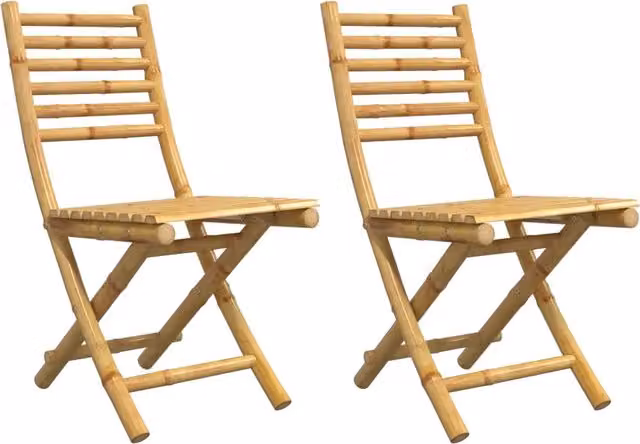 Set di 2 sedie da giardino pieghevoli e impilabili in bambù, colore marrone e beige, L/P/H: 43 x 45,5 x 88 cm – 1