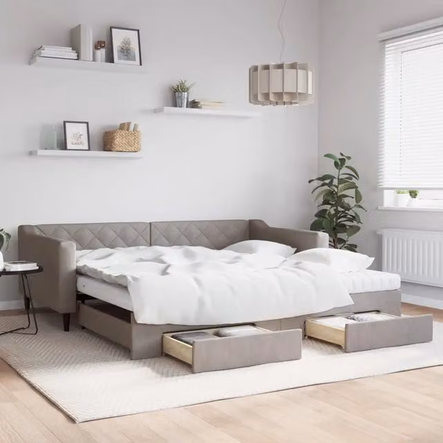 Divano Letto Estraibile con Cassetti vidaXL in Tessuto Beige o Grigio per Soggiorno e Camera da Letto L/P/H: 223 x 110 x 67 cm