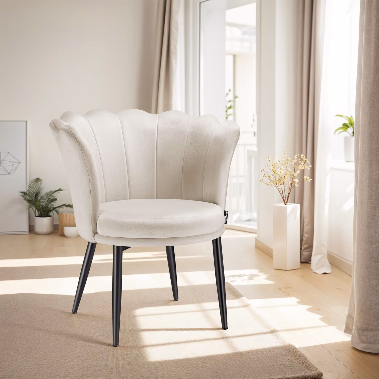 Poltrona Stella tectake in velluto beige e nero con struttura in metallo e legno, design moderno con braccioli, L: 67 cm, P: 64 cm, H: 76 cm – 3