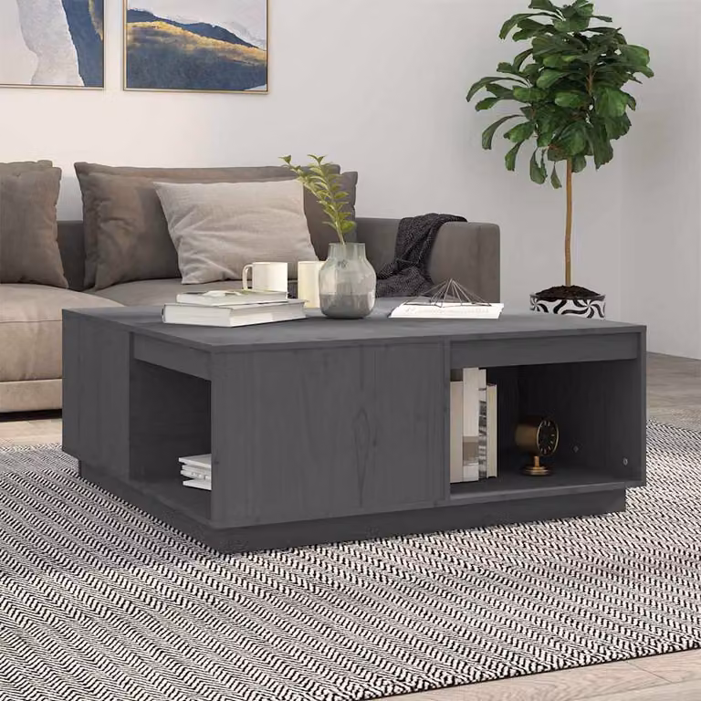 vidaXL Tavolino da Salotto in Legno di Pino Massello Grigio L: 100 cm, P: 101 cm, H: 40,5 cm