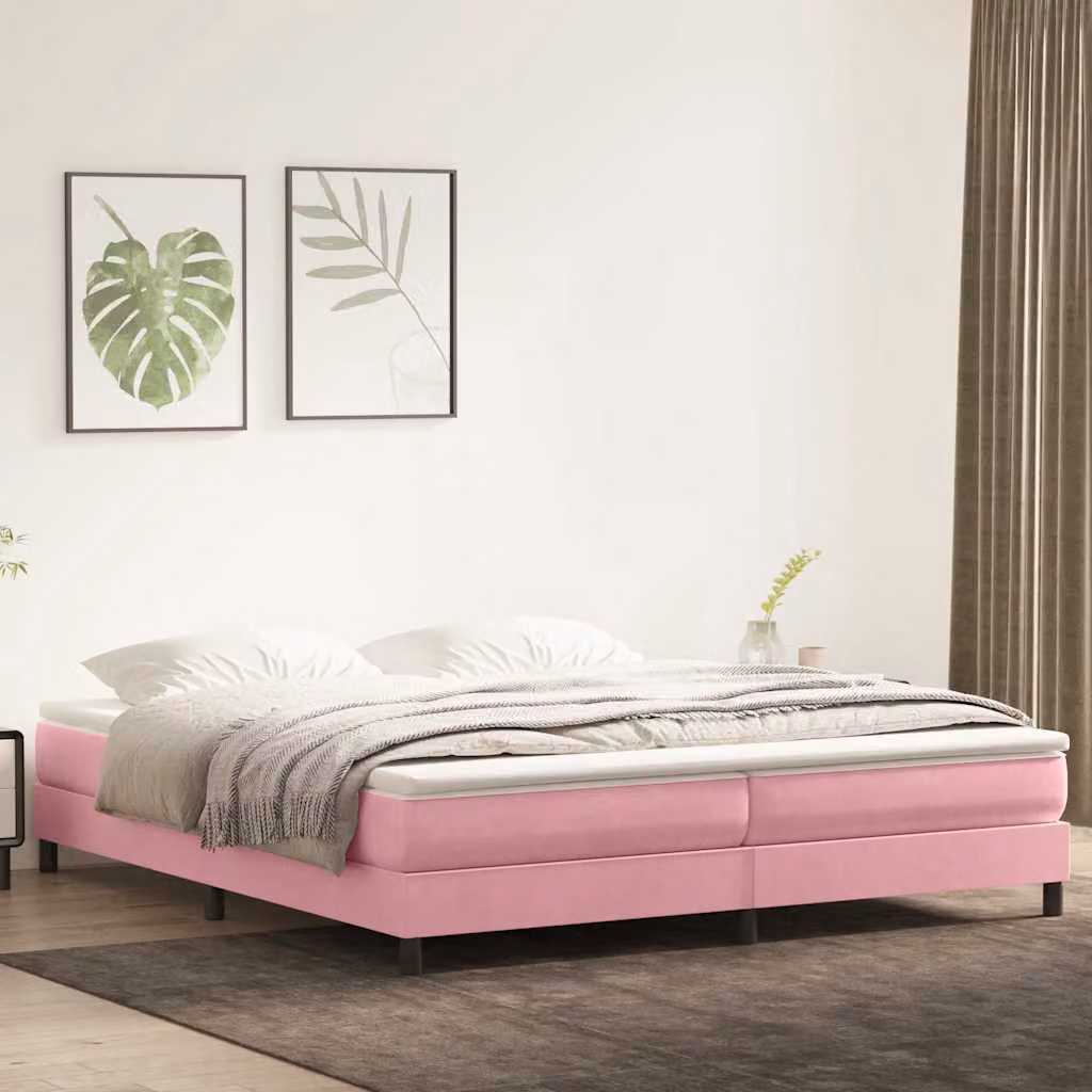 vidaXL Letto a Molle in Velluto Rosa con Doghe Curvate L/P/H: 200 x 223 x 25 cm