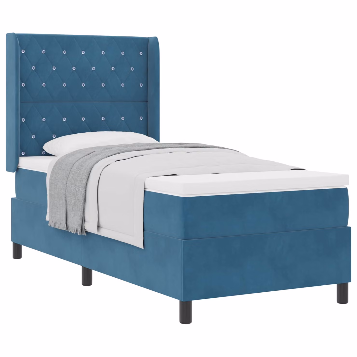 Letto a molle con materasso vidaXL in velluto blu, L/P/H: 90 x 200 x 93 cm