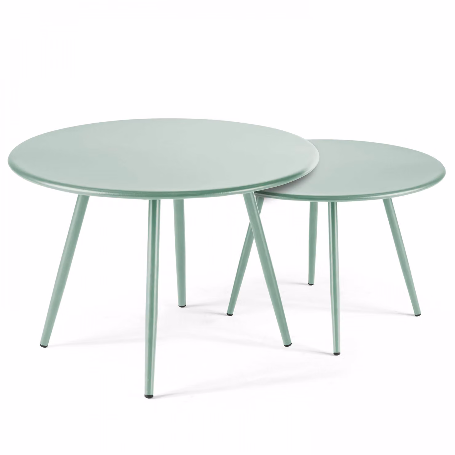 Set di 2 tavolini da giardino in acciaio verde salvia da 50 cm - Oviala Palavas