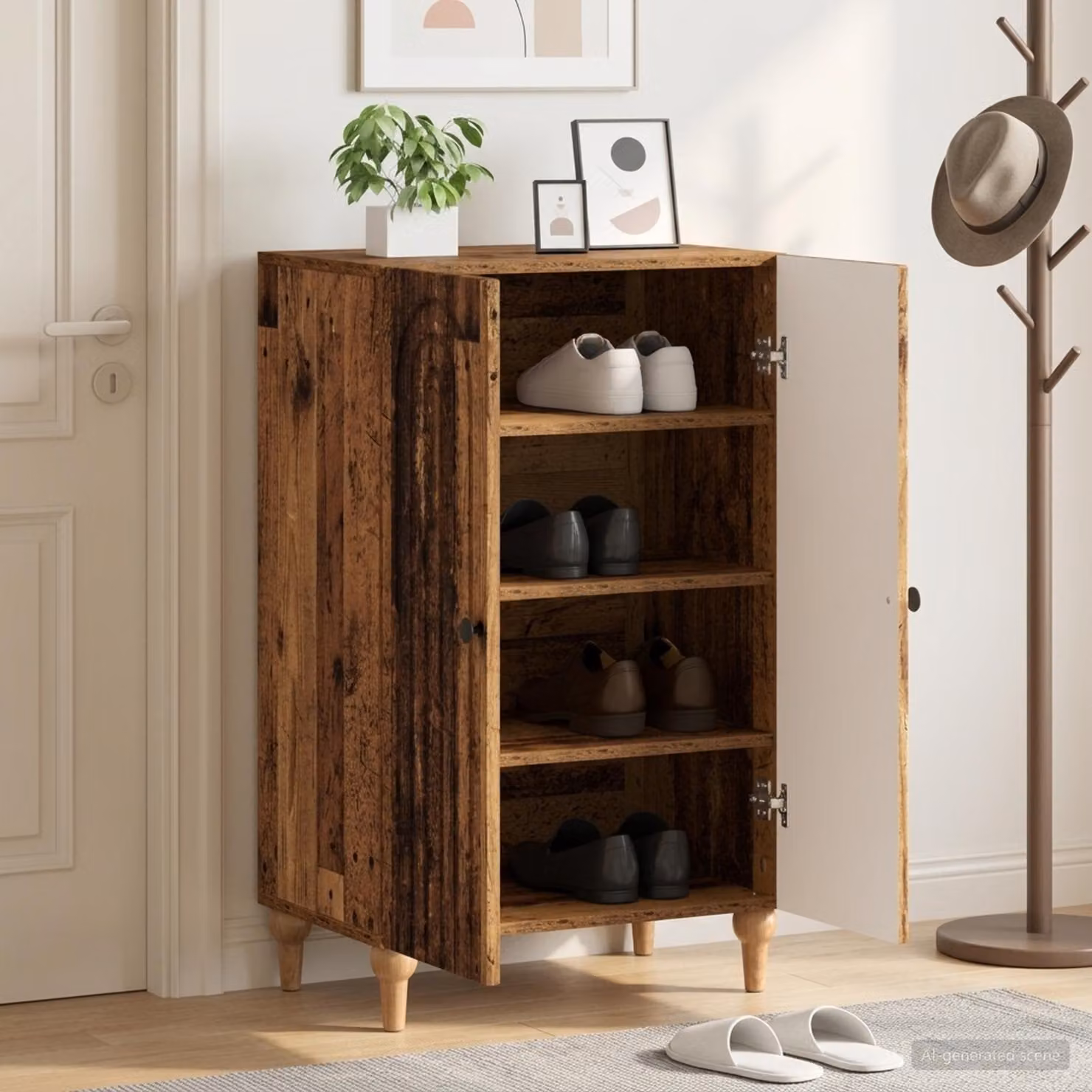 Mobile porta scarpe vidaXL ALKMAAR in legno e metallo, colore marrone e nero, L: 59,5 cm, P: 39,5 cm, H: 90 cm