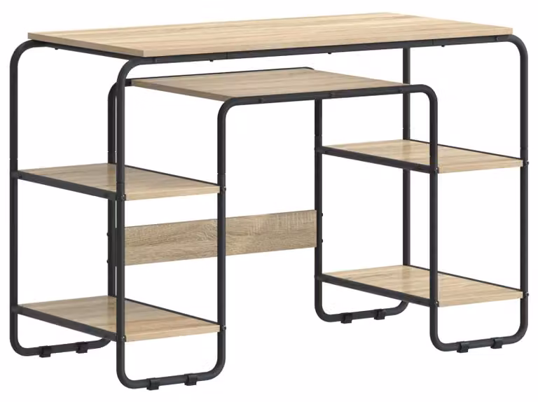 Scrivania con spazio contenitivo in legno effetto Sonoma, dimensioni 113,5 x 52 x 75,5 cm