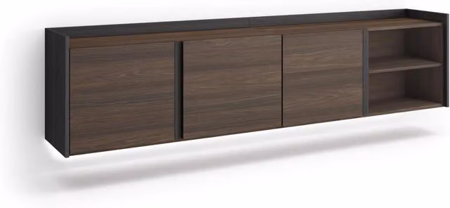 Mobile TV Soggiorno, 207x50x35 cm, Per TV fino a 80", Sospeso, da appendere, LED, Rovere scuro e Nero