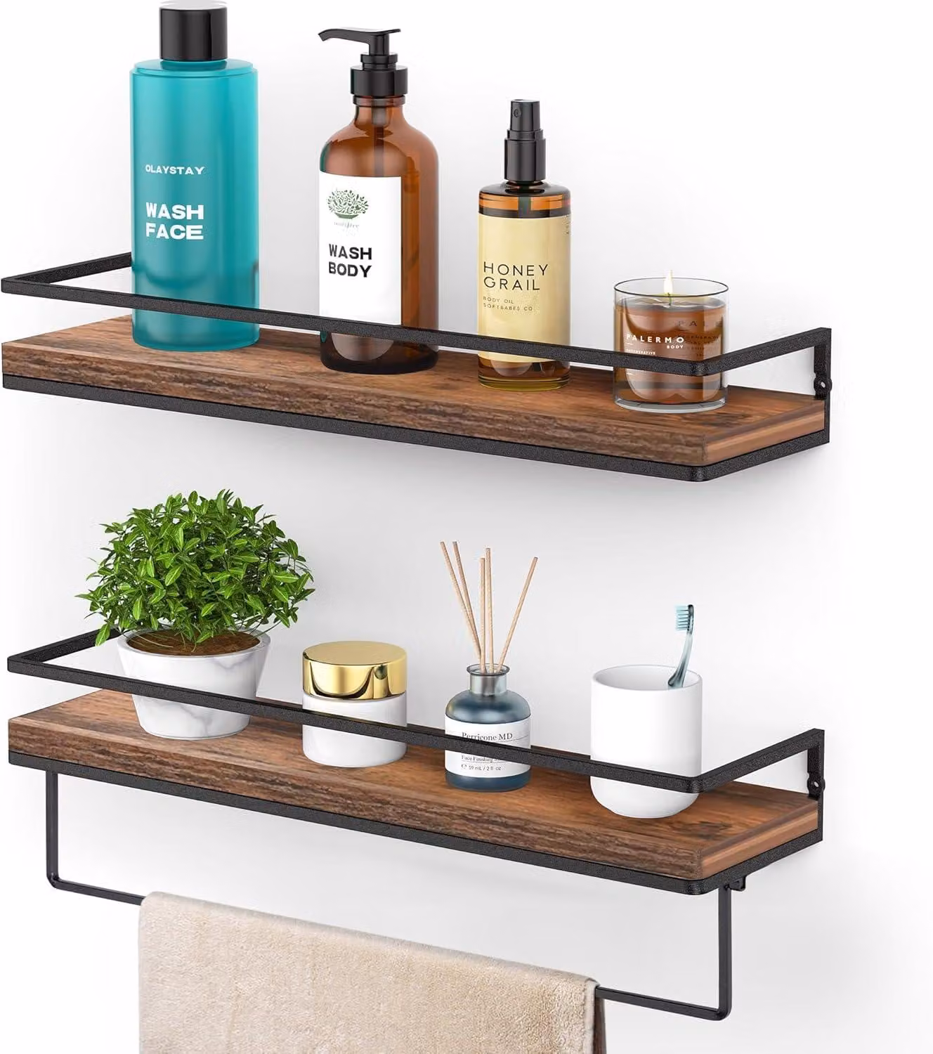 Scaffale da parete per erbe aromatiche, sospeso, 42 cm, in legno e metallo, ideale per la cucina