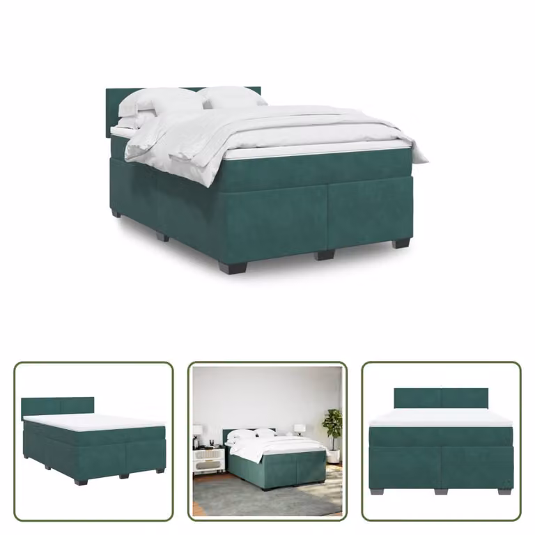 The Living Store Letto a molle con materasso verde scuro 140x190 cm in velluto