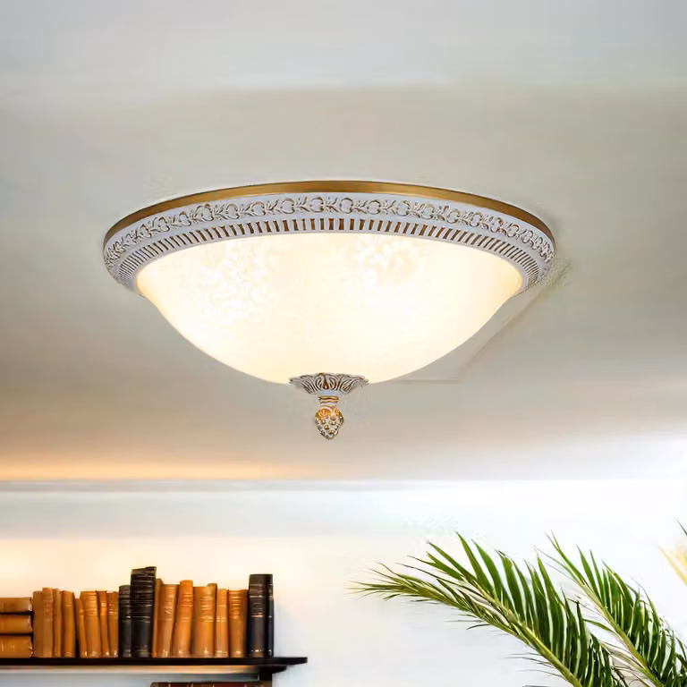 Plafoniera in metallo vetro E27 Ø 35 cm in bianco shabby oro bianco 3 luci rotonde rustiche