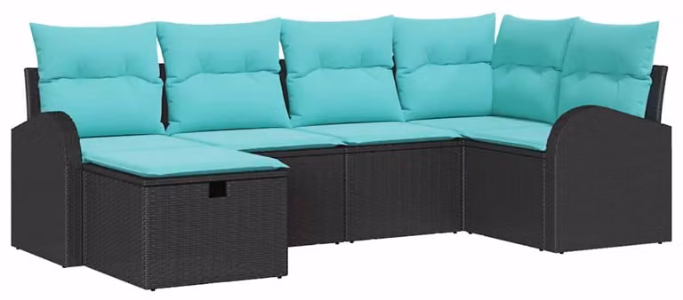 Set da giardino composto da 6 pezzi, colore nero, realizzato in rattan sintetico