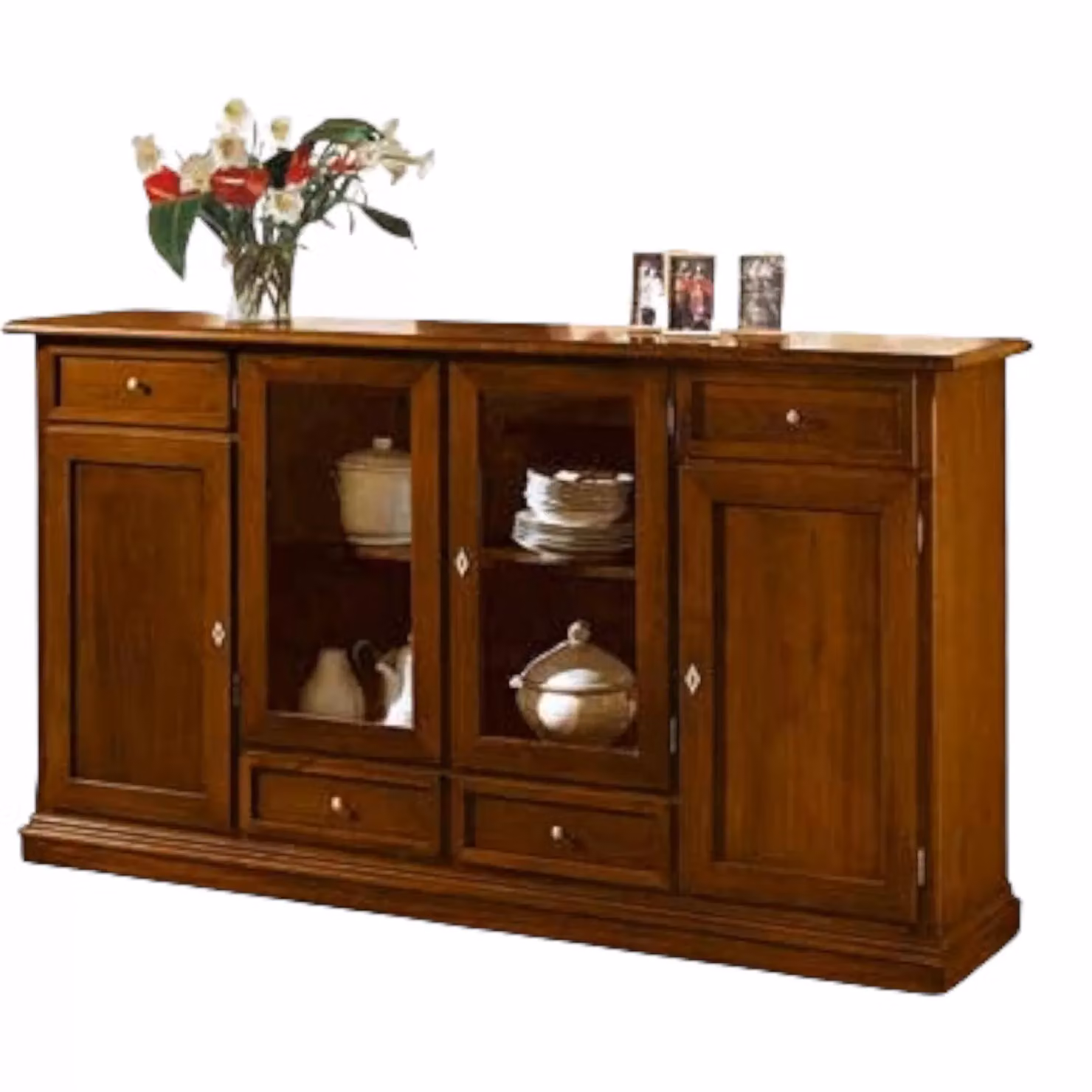 Madia credenza 4 porte in legno di pioppo tinta noce Mobili 2G L/P/H: 205 x 49 x 113 cm – 2