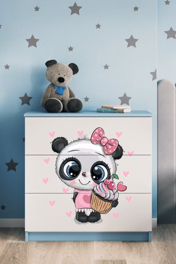 Cassettiera per bambini Panda nel colore blu Babydreams