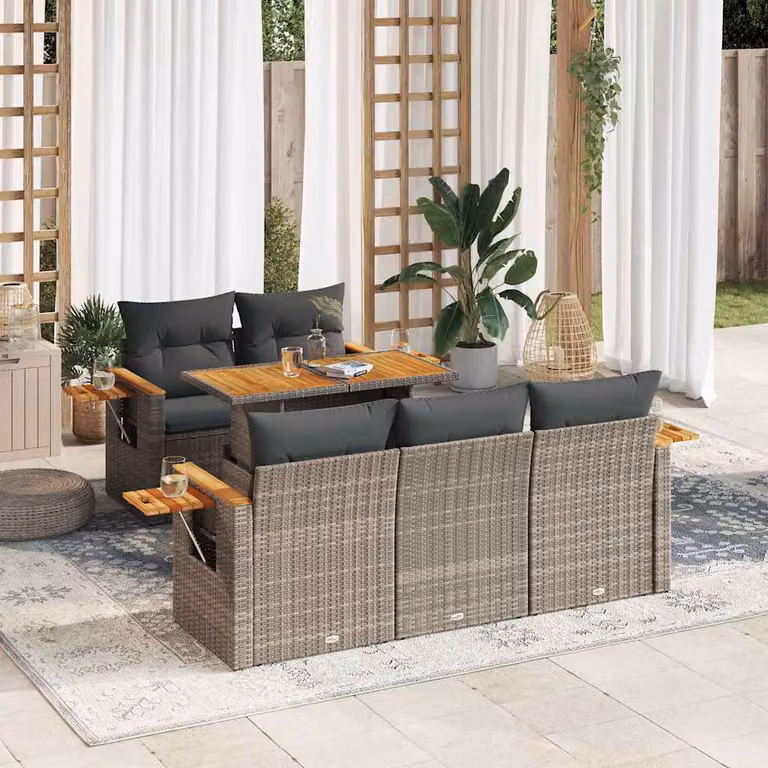 Maison Exclusive - Set Divano da Giardino 6pz con Cuscini Grigio Polyrattan Acacia