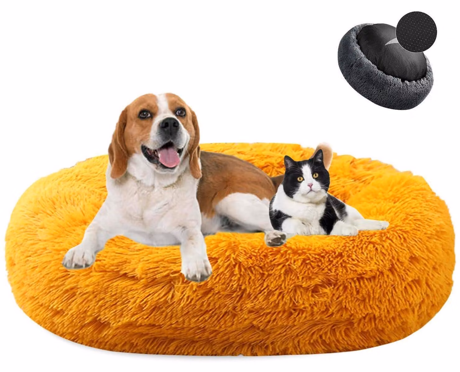 Cuccia per cani a forma di ciambella, in peluche, lavabile, diametro 110 cm, color oro