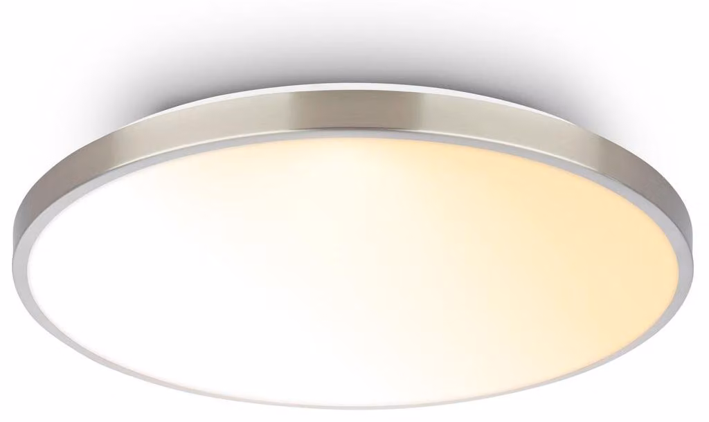 Briloner COMPETO Plafoniera LED, dimmerabile, telecomando, controllo della temperatura del colore CCT, cornice decorativa, nichel opaco, Ø38 x 6 cm