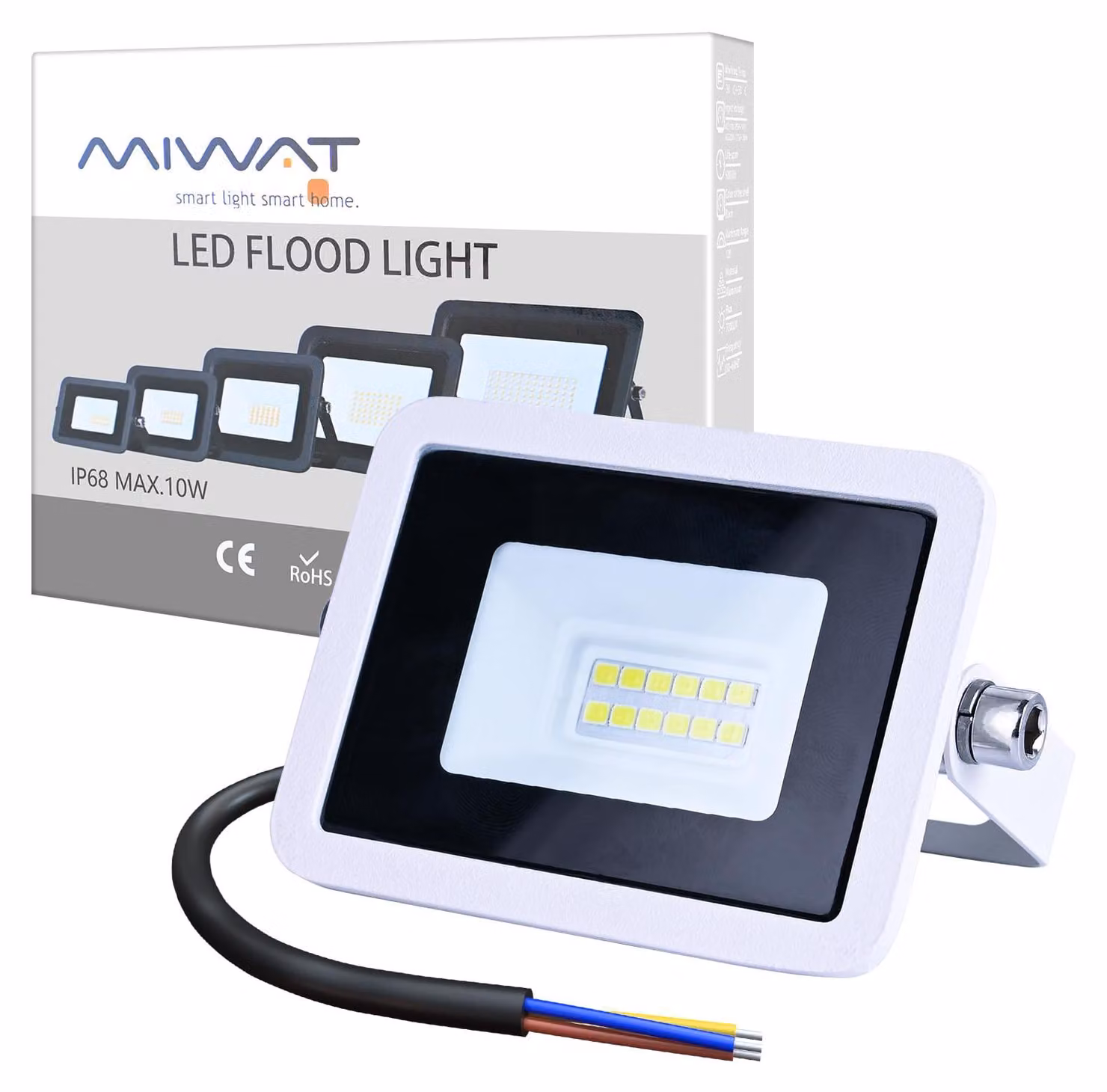 Proiettore LED da esterno da 10W, 1500 lumen, grado di protezione IP68, luce bianca fredda, ideale per cortili e garage