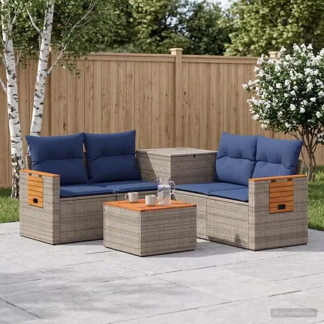 Set di divani 6 pz Grigio e Blu Navy 55 x 55 x 37 cm 3447671