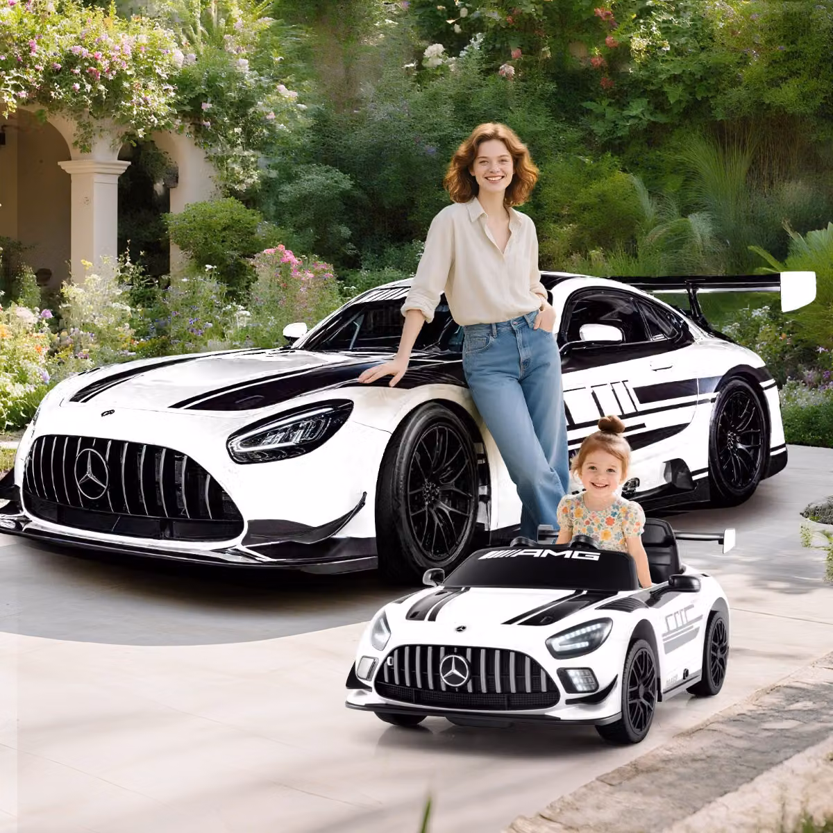 Auto elettrica Mercedes Costway per bambini con telecomando e avvio morbido, colore bianco