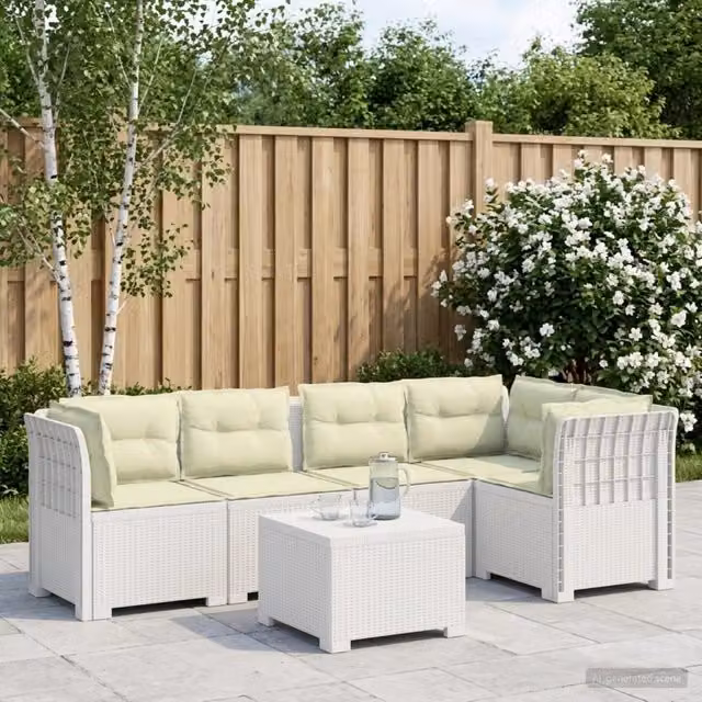 Divano da Giardino 5 Posti con Cuscini Stile Rattan PP Bianco 3444094