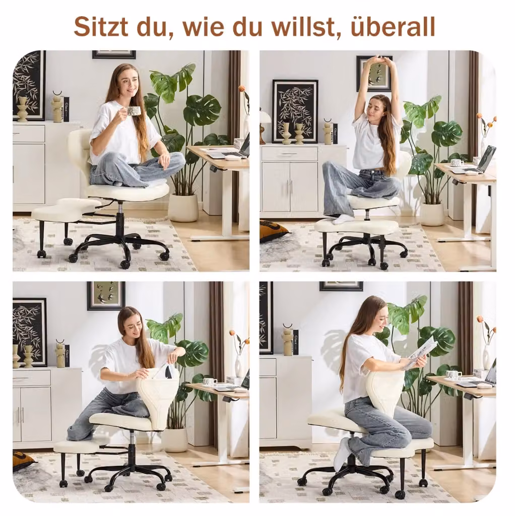 Sedia inginocchiata girevole in ecopelle bianca con base in metallo per ufficio e meditazione – 2