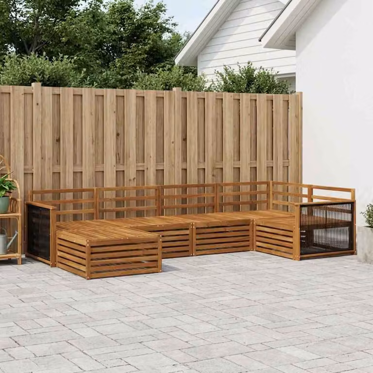 Set di divani da esterno vidaXL 6 pz in legno di acacia marrone con pouf e cuscini in stile moderno per giardino e terrazza
