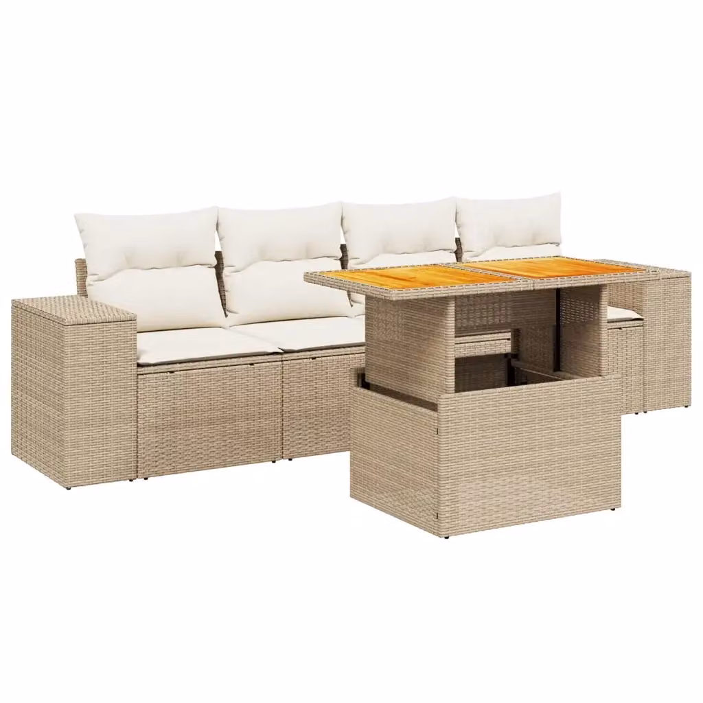 vidaXL Set Divano da Giardino 5 pz in Polyrattan con Cuscini Beige e Rivestimenti Rimovibili – 2