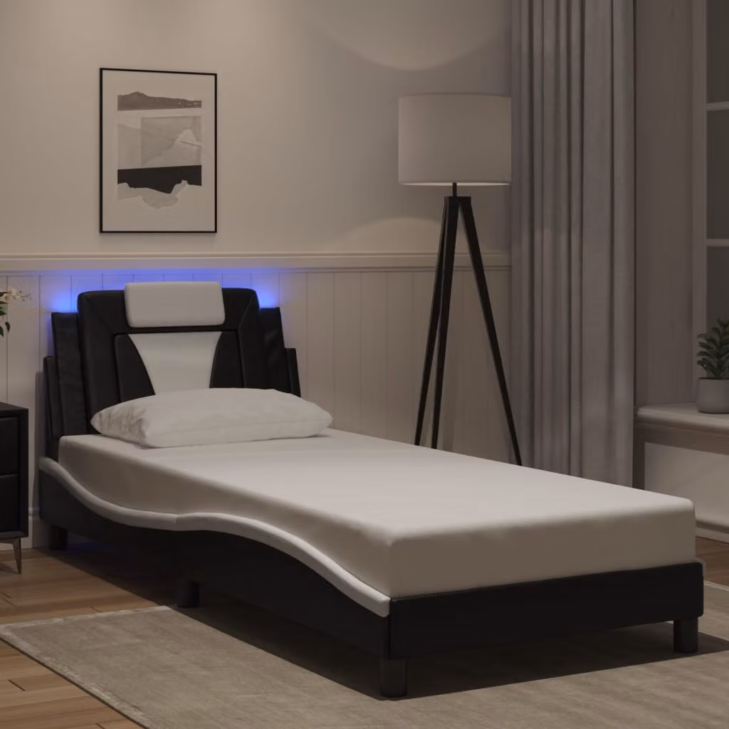 vidaXL Giroletto Viana con LED senza Materasso Nero e Bianco 90x190 cm