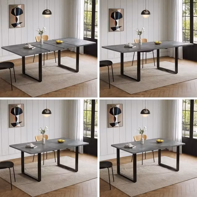 Tavolo da pranzo allungabile grigio, 3 lunghezze 140/180/220x80 cm, per 6-10 persone, stile semplice con gambe in metallo, forma rettangolare