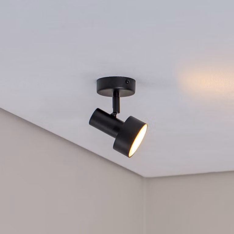 Faretto da soffitto Mona, a 1 luce, nero, orientabile, acciaio Mona SIGMA, dimmerabile, Nero, Soggiorno / Sala da pranzo, Metallo, Faretto