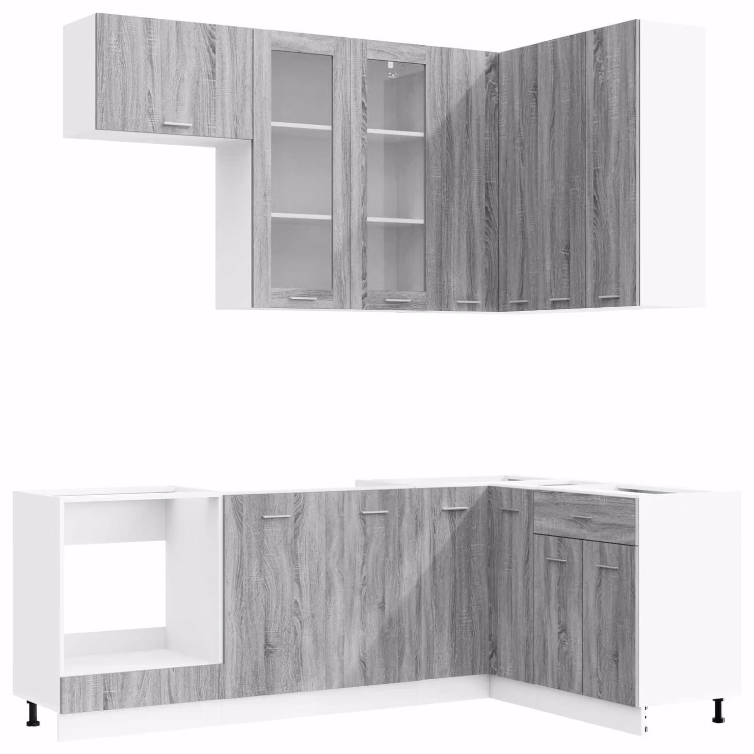 Set da cucina LYON, 8 pezzi, grigio Sonoma, materiale simile al legno