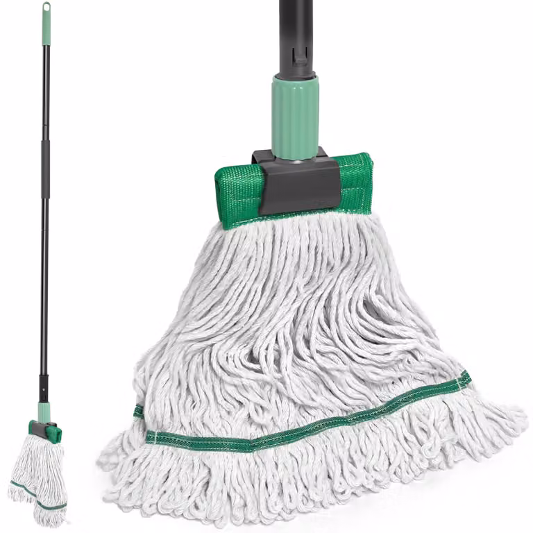 Mocio industriale con manico lungo, rivestimento in cotone, colore verde