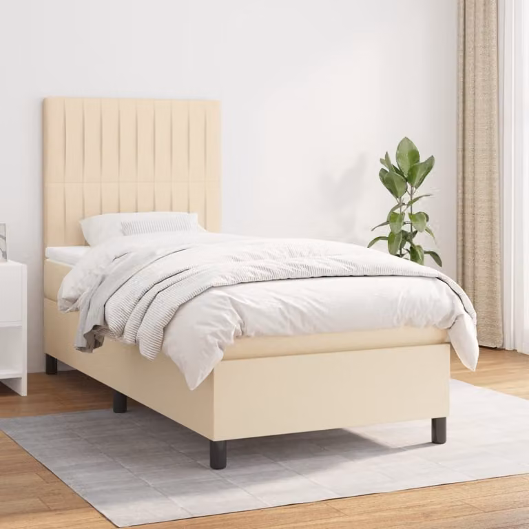 Letto Ibrido vidaXL con Giroletto a Molle e Materasso a Tasche, Colore Beige e Bianco, L/P/H: 100 x 200 x 118 cm