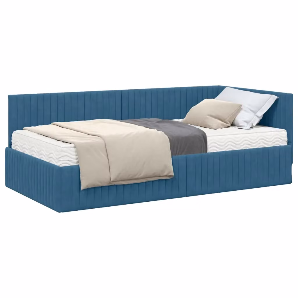 Letto Angolare con 2 Materassi vidaXL in Velluto Blu L: 90 cm, P: 200 cm – 2