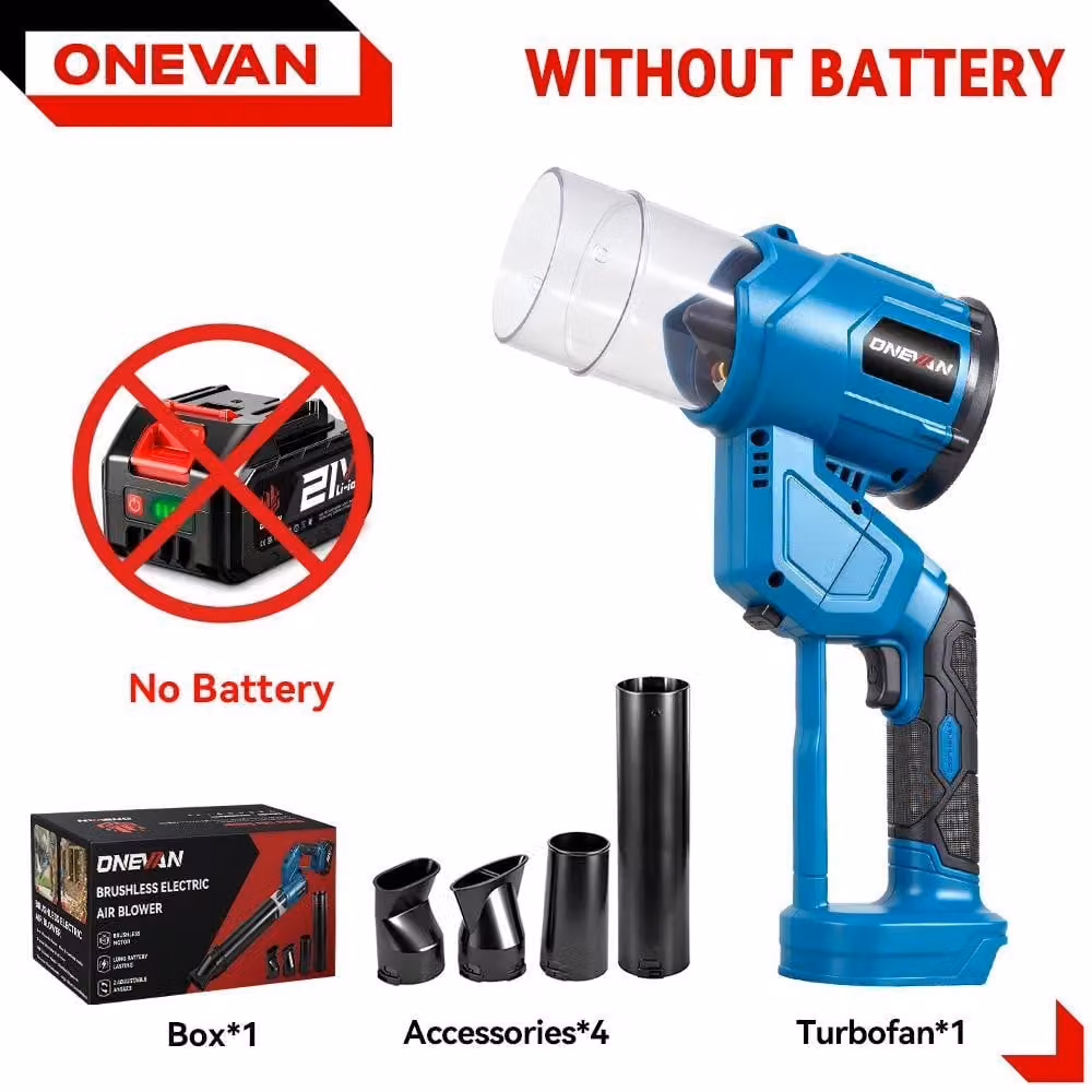Soffiatore turbo 2 in 1 - Soffiatore manuale per foglie e polvere - Motore brushless - 38.000 giri/min - Senza fili - Compatibile con il sistema a batteria da 18 V - Senza batteria