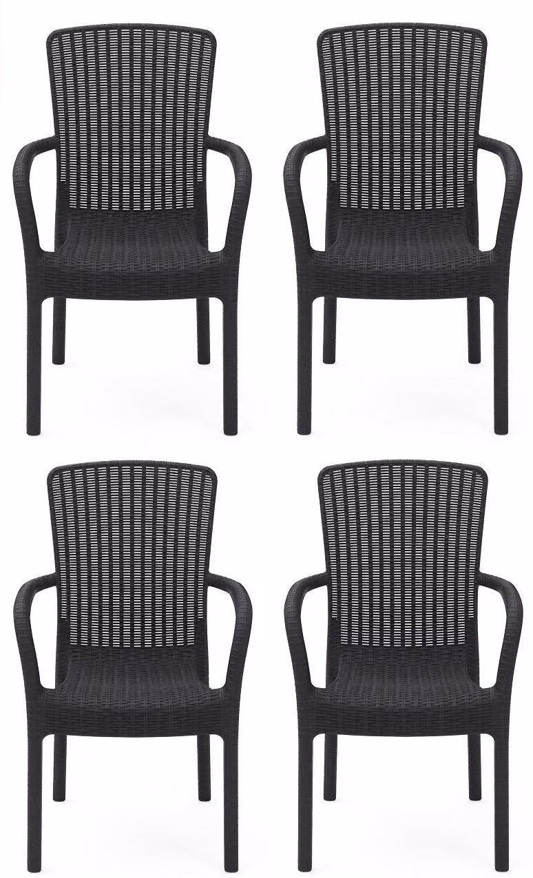 Sedia con aspetto rattan, schienale alto, disponibile nei colori nero, marrone e antracite