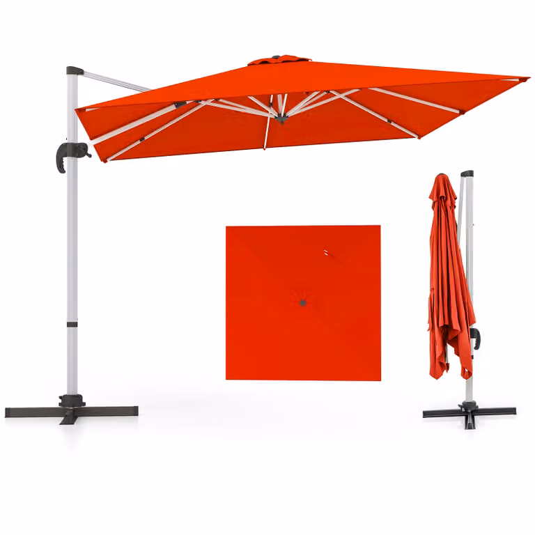 Ombrellone COSTWAY Ø300cm, ombrellone da patio con base a croce, ombrellone da giardino a sbalzo, ombrellone quadrato a sbalzo, ombrellone da mercato con manovella per giardino e piscina