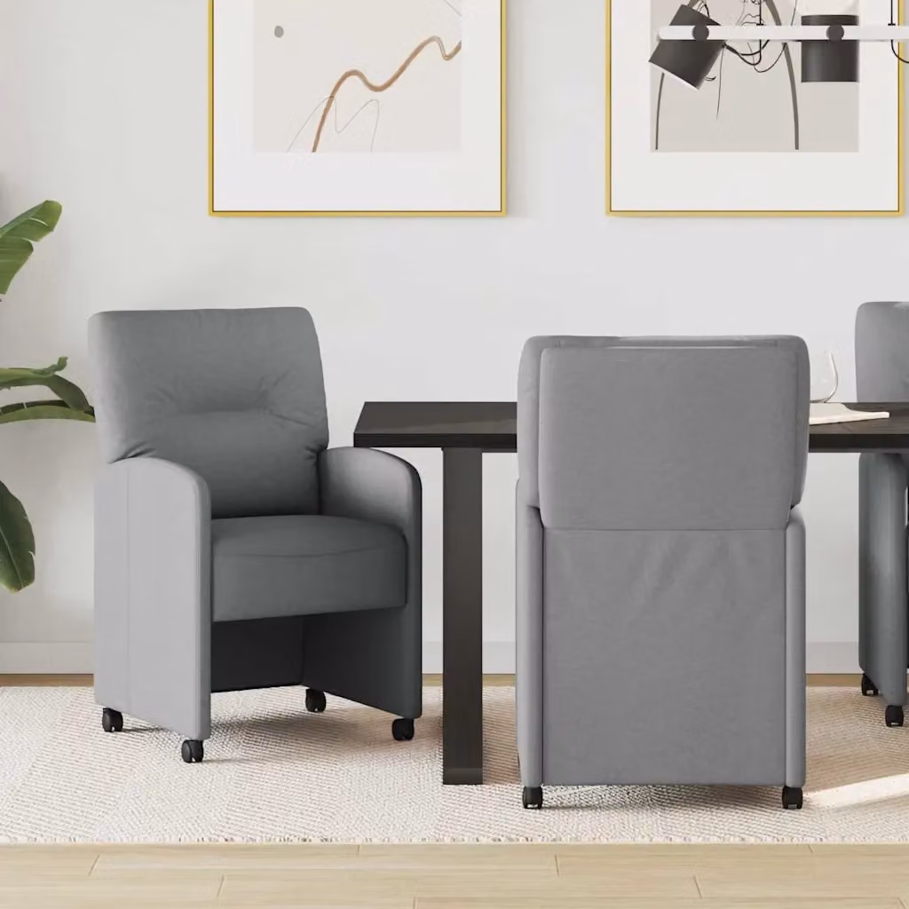 Set di 2 sedie da pranzo con ruote e braccioli in tessuto grigio, design minimalista per cucina e sala da pranzo, H x L x P: 95 x 57 x 67 cm – 2