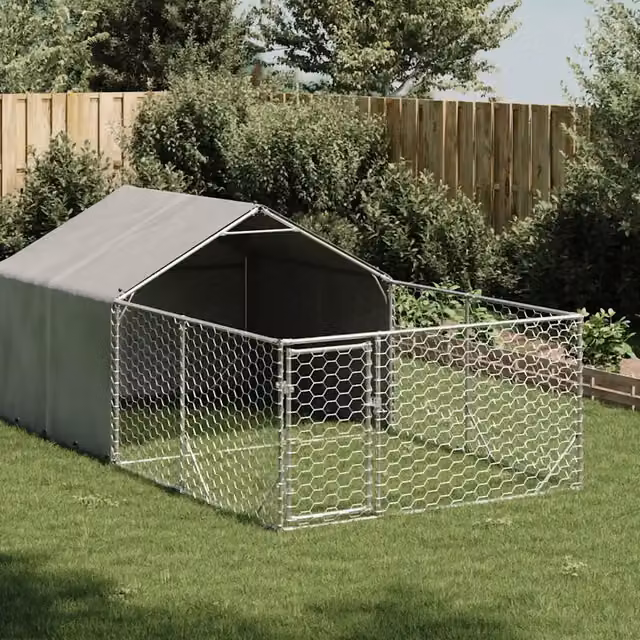 Cuccia per cani da esterno con recinto vidaXL in metallo nero L: 4 m, P: 2 m, H: 1,5 m – 1