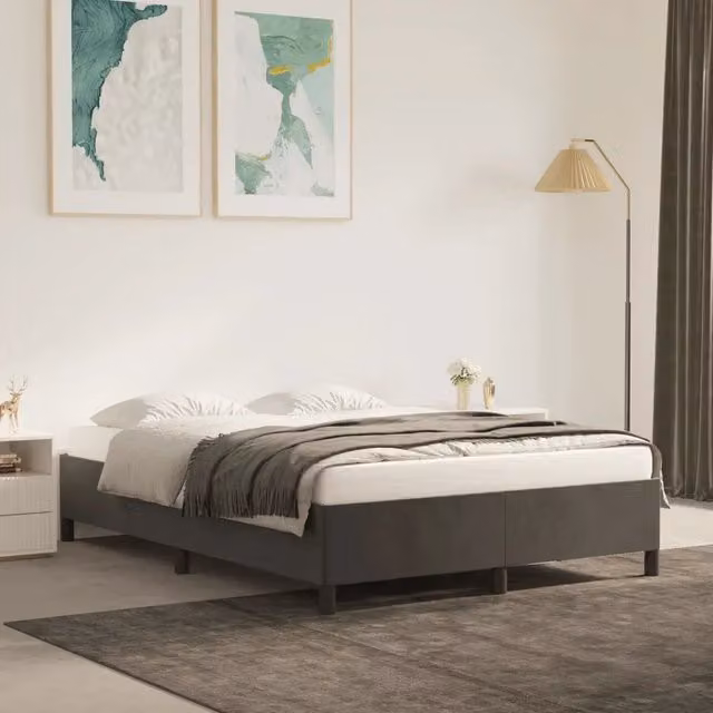 Giroletto vidaXL in Velluto Grigio con Doghe in Legno L/P/H: 140 x 190 x 35 cm