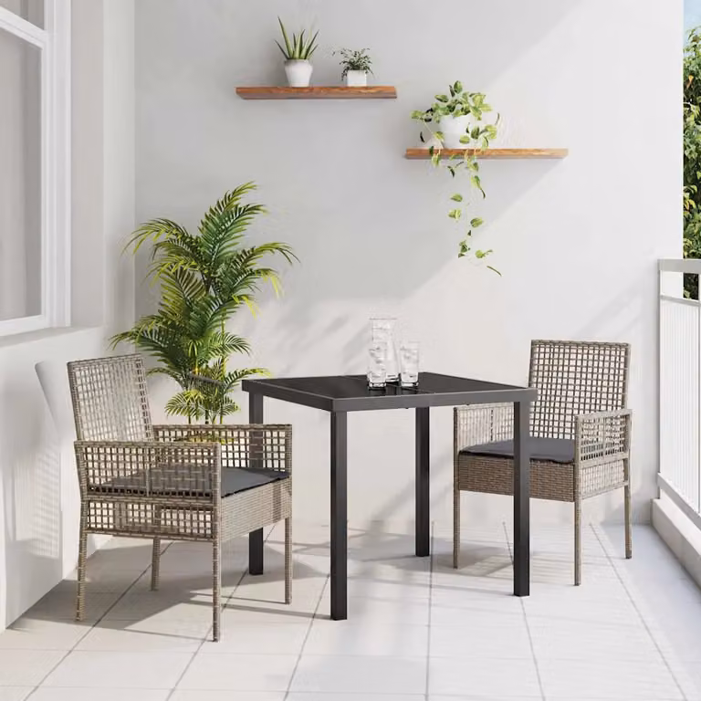 Set di 2 sedie da giardino moderne vidaXL in polyrattan grigio con cuscini e braccioli