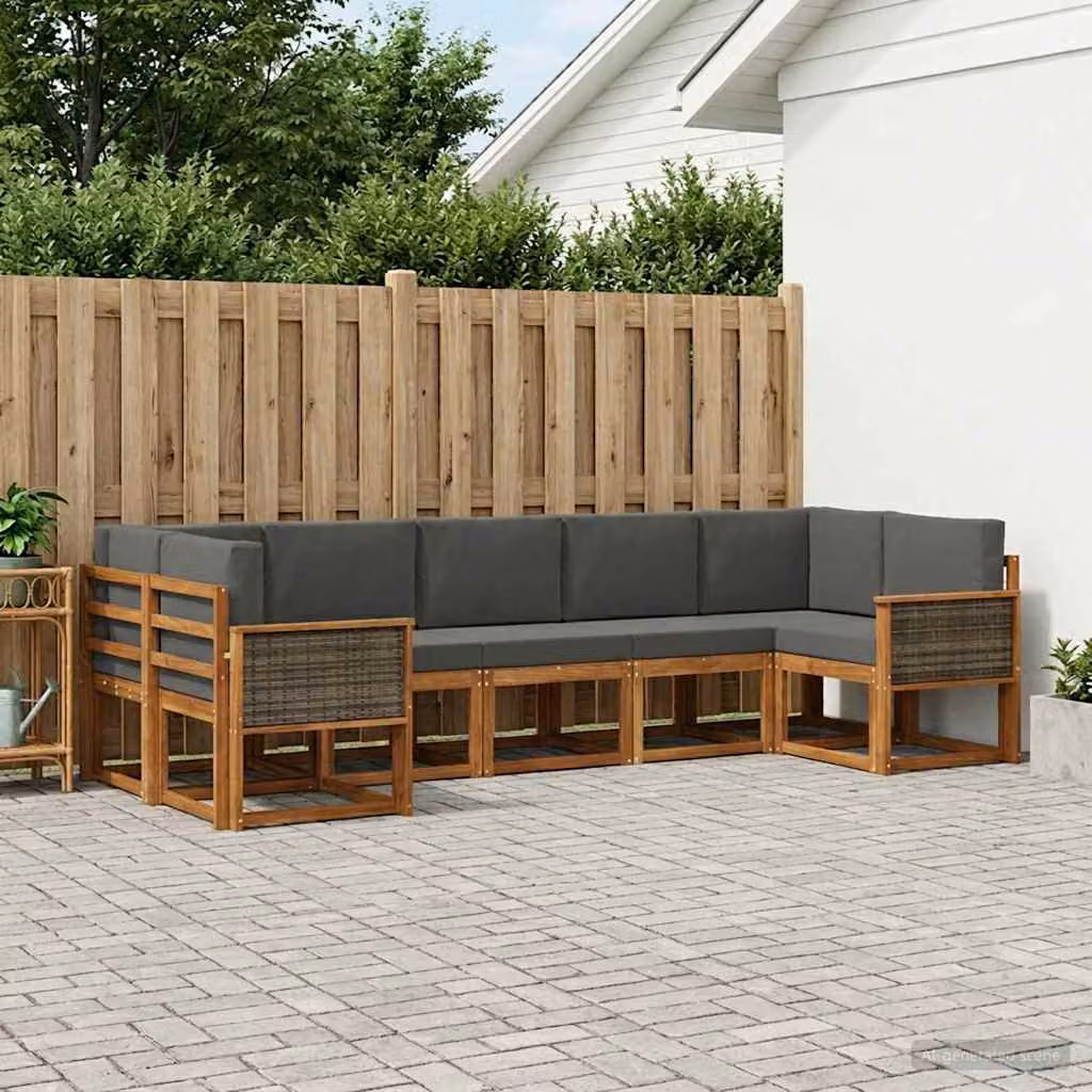 Set di divani da esterno vidaXL a forma di U in legno di acacia con cuscini, colore marrone e antracite