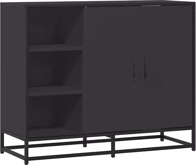 Credenza Buffet in Legno Multistrato e Metallo Stile Industrial Nera L: 92 cm, P: 35 cm, H: 76 cm