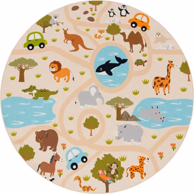 Tappeto rotondo per bambini Bini con motivo animalier multicolore, Diametro: 160 cm